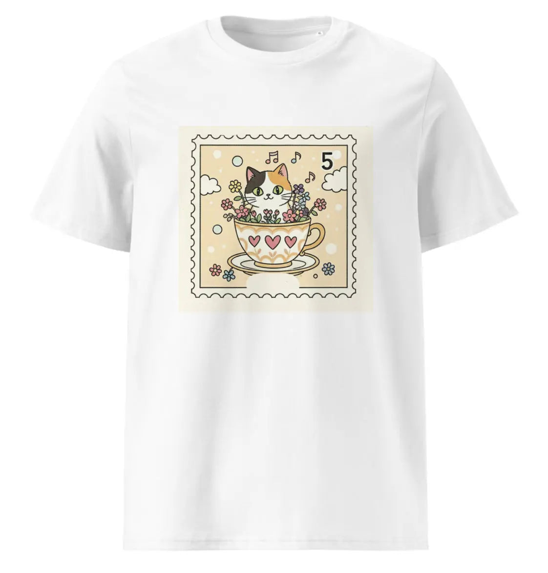 Camiseta de algodón orgánico unisex gato en taza EME