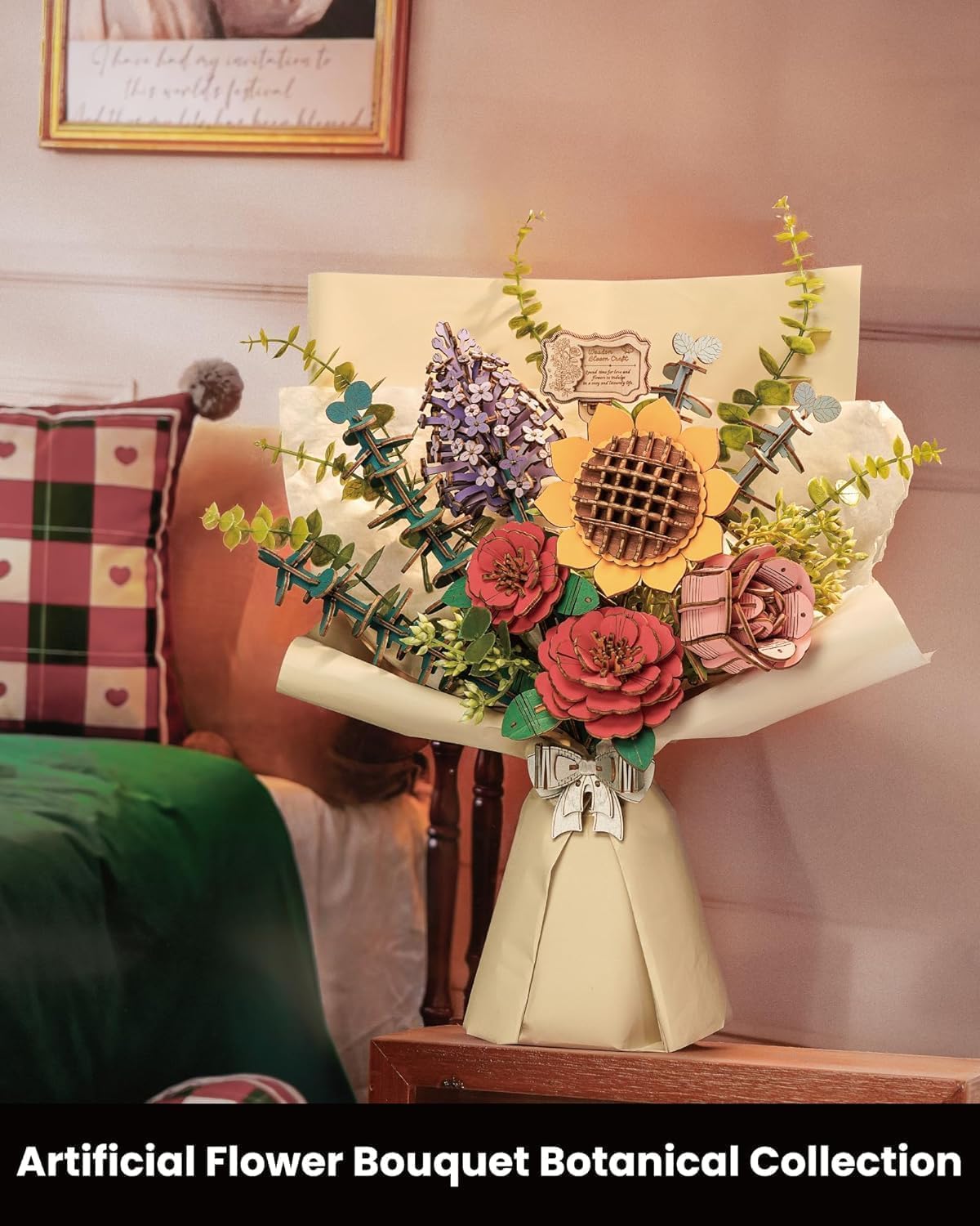 ROBOTIME Flowers 3D Wooden Puzzle Model Kits For Adults To Build, Artificial Flowers For Decoration, Home Decor Accessories Living Room, Gifts For Women On Valentine's Day, Flower Bouquet TW01H