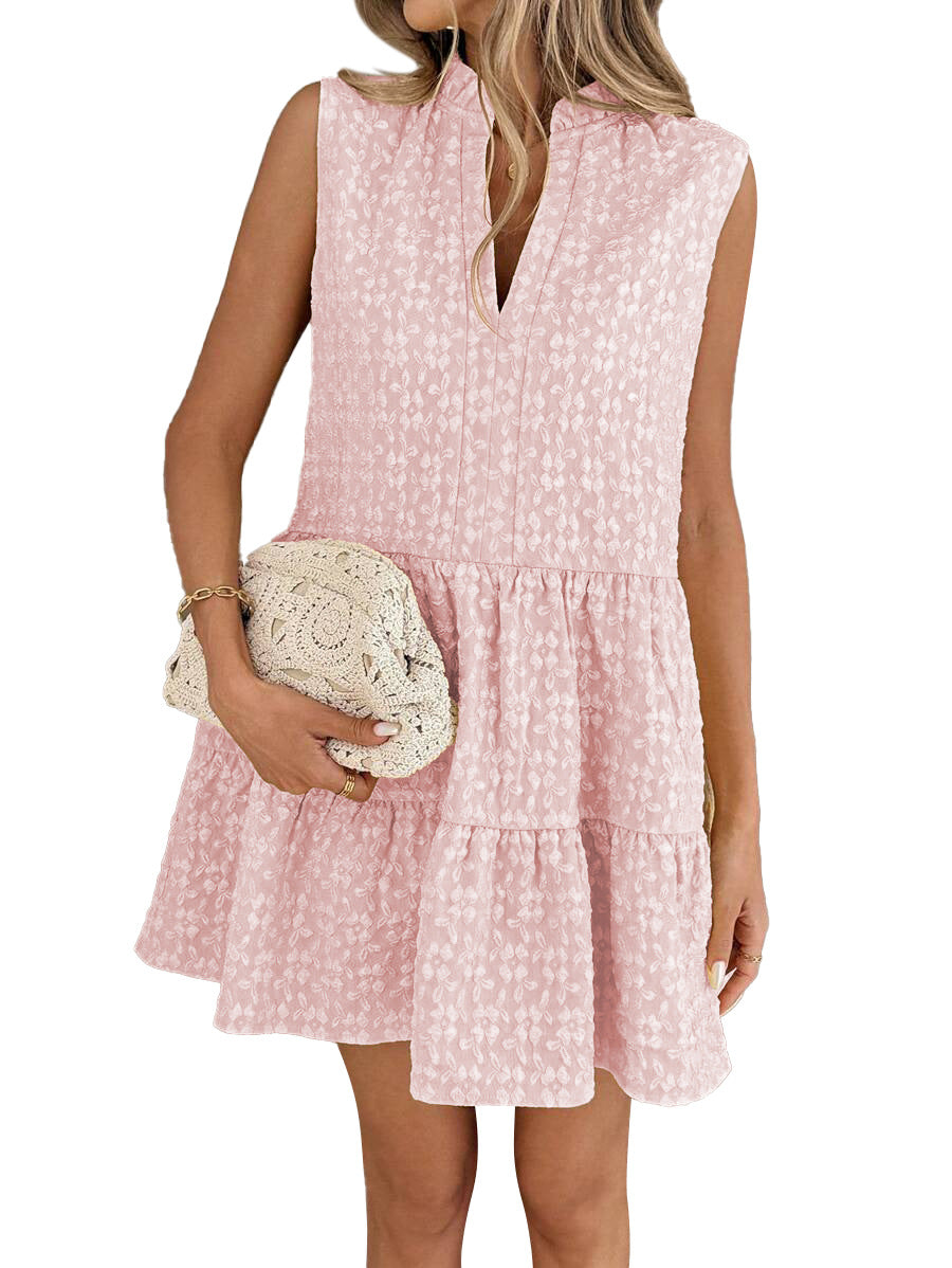 Womens Summer Sleeveless Patchwork V-Neck Pullover Dress For Europe And America