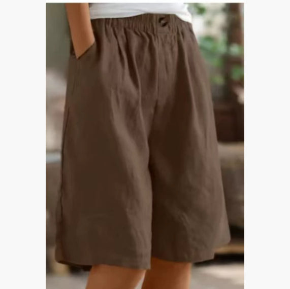 Women's Cotton And Linen Cropped Loose High Waist Shorts